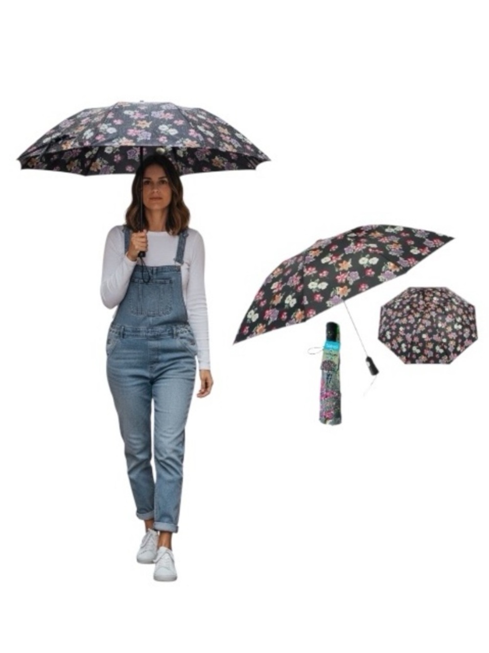 totes One Touch Auto Open Umbrella with Vibrant Floral Design